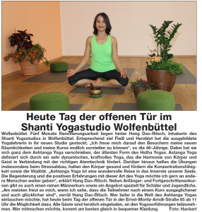 Zeitungsartikel Shanti Yogastudio